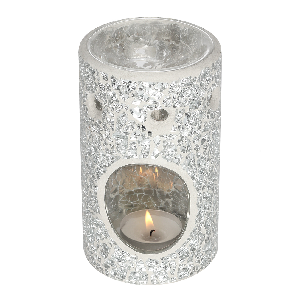 Silver Pillar Crackle Glass Oil Burner1