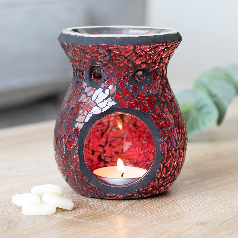 Small Red Crackle Glass Oil Burner3