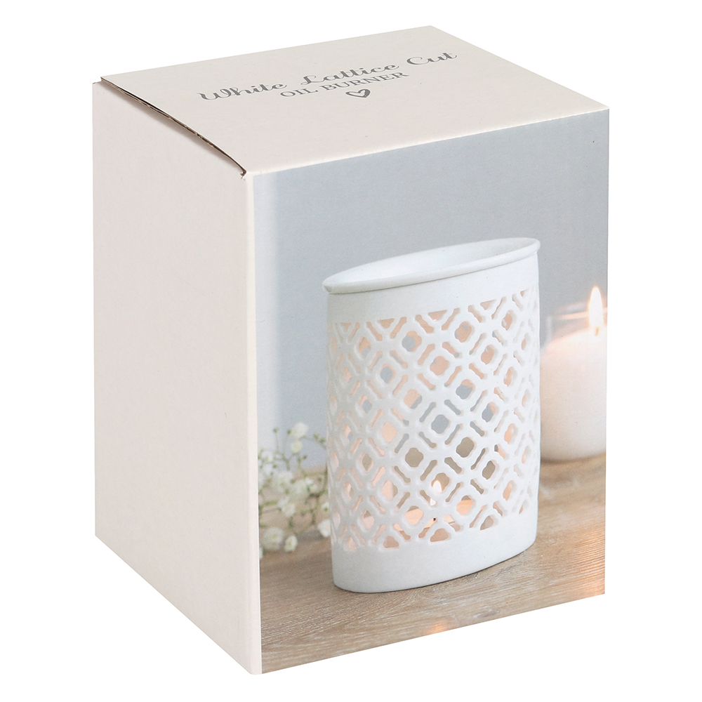 White Matte Lattice Cut Oil Burner2