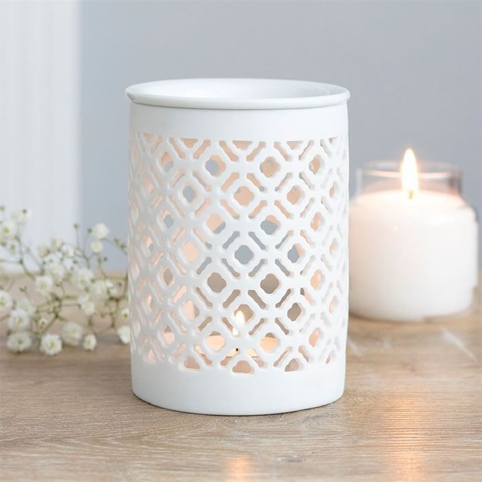 White Matte Lattice Cut Oil Burner3