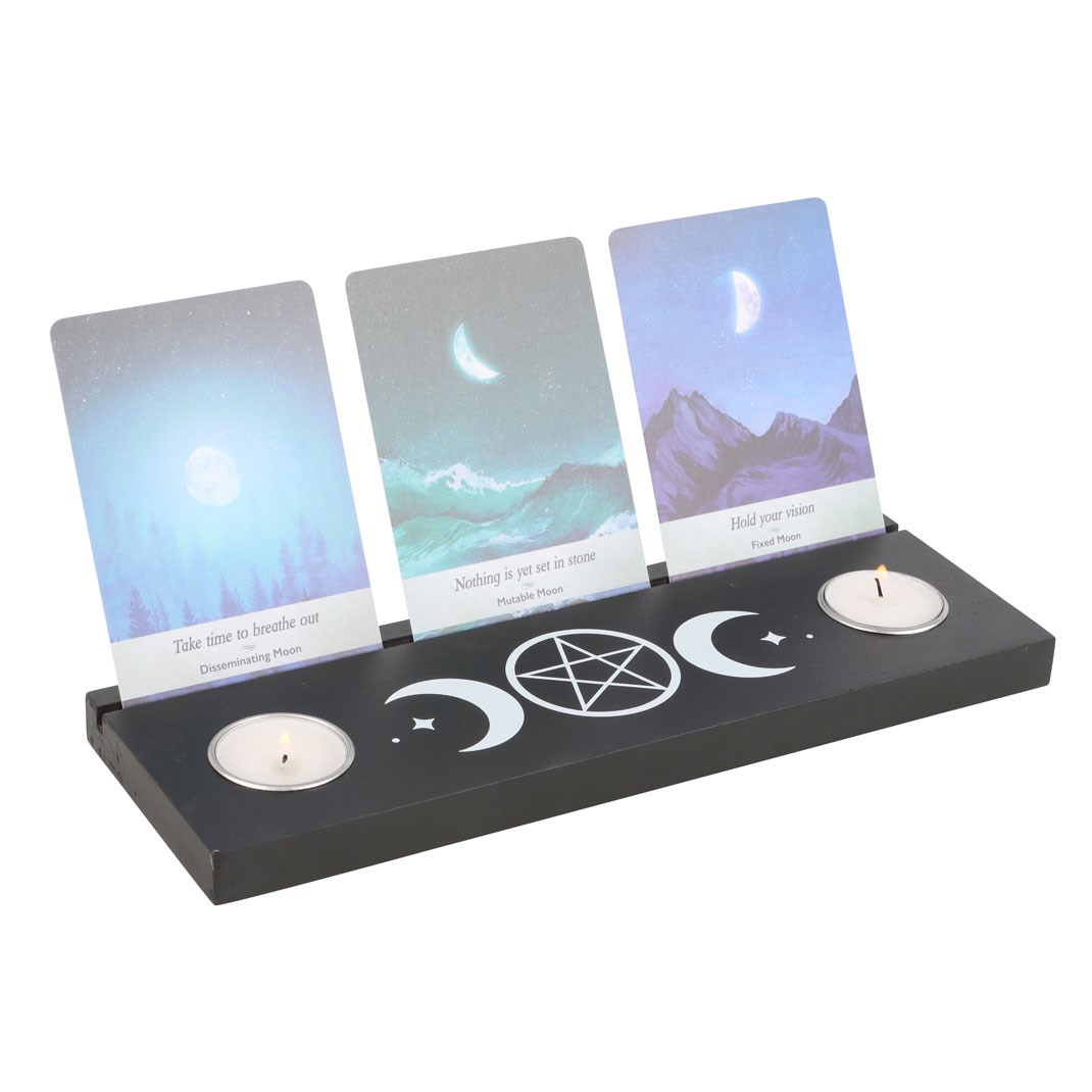 Black Triple Moon Tarot Card Stand Tealight Holder1