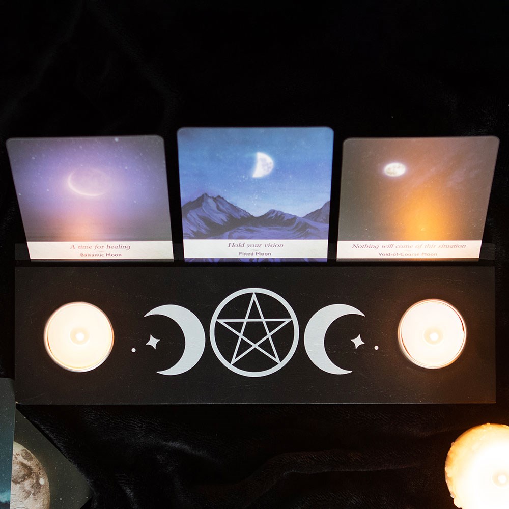 Black Triple Moon Tarot Card Stand Tealight Holder5