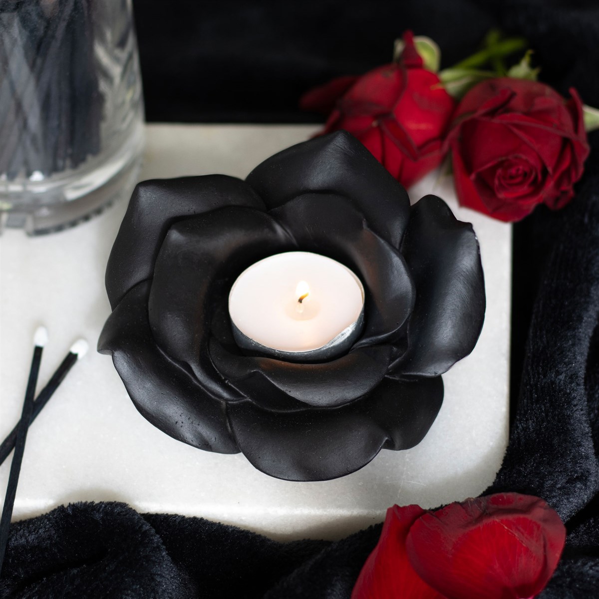 Black Rose Resin Tealight Candle Holder3