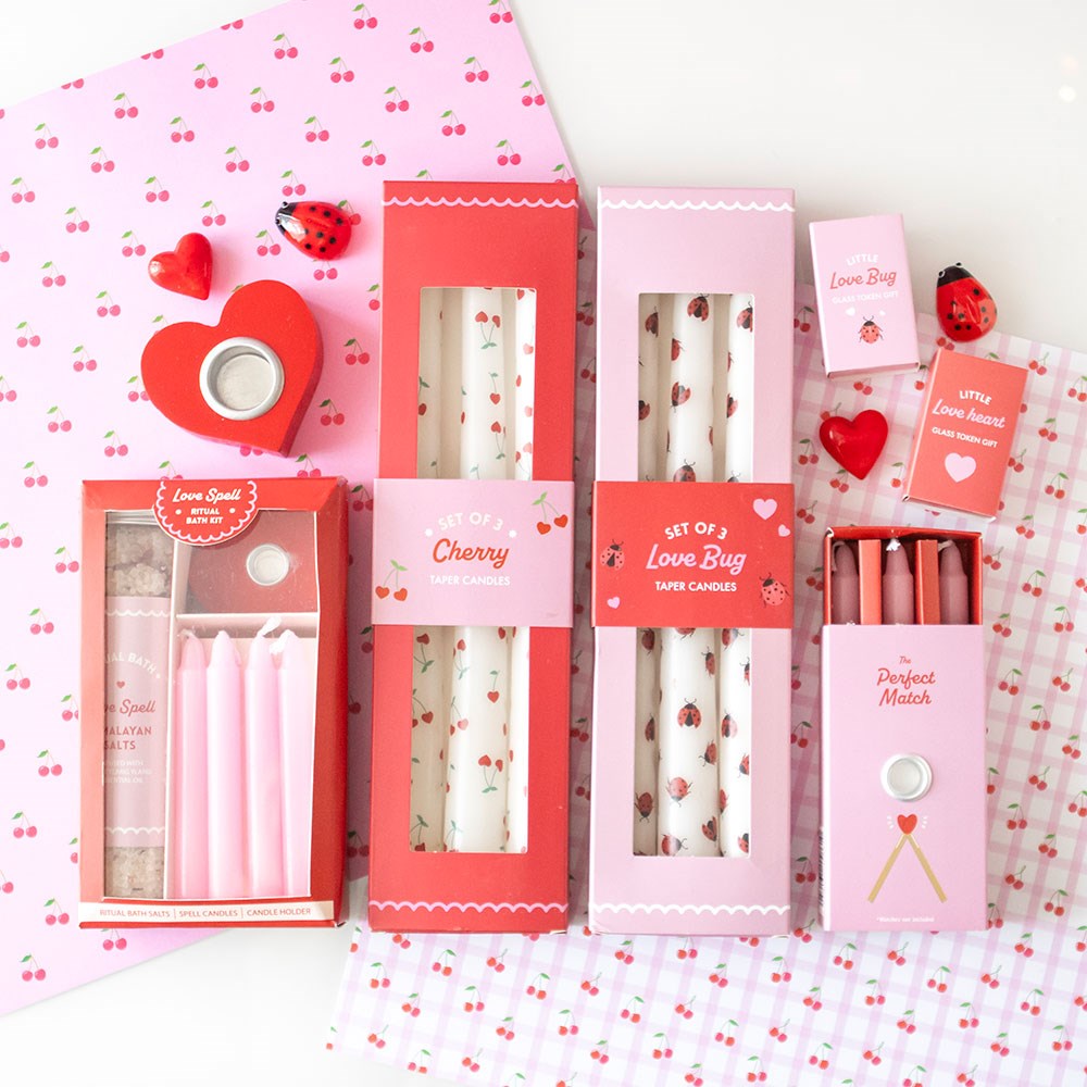 Set of 3 Heart Cherry Taper Candles7