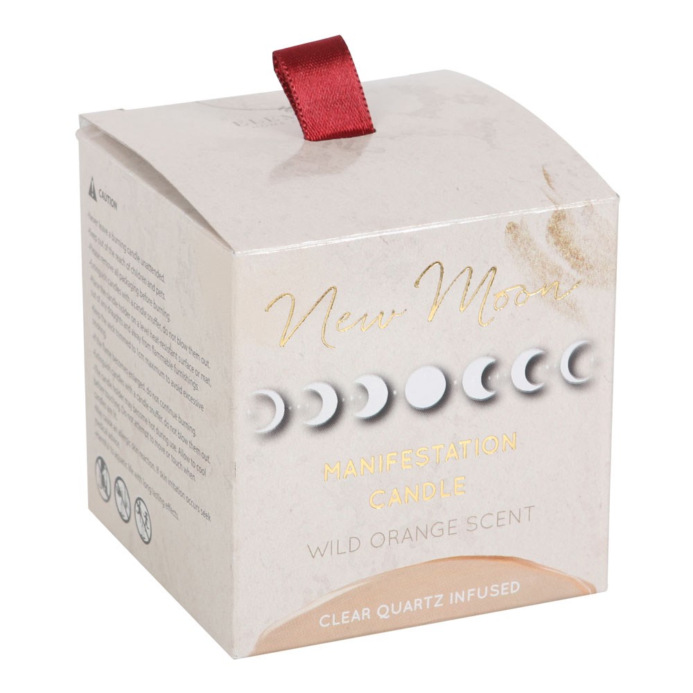 New Moon Wild Orange Manifestation Candle with Clear Quartz4