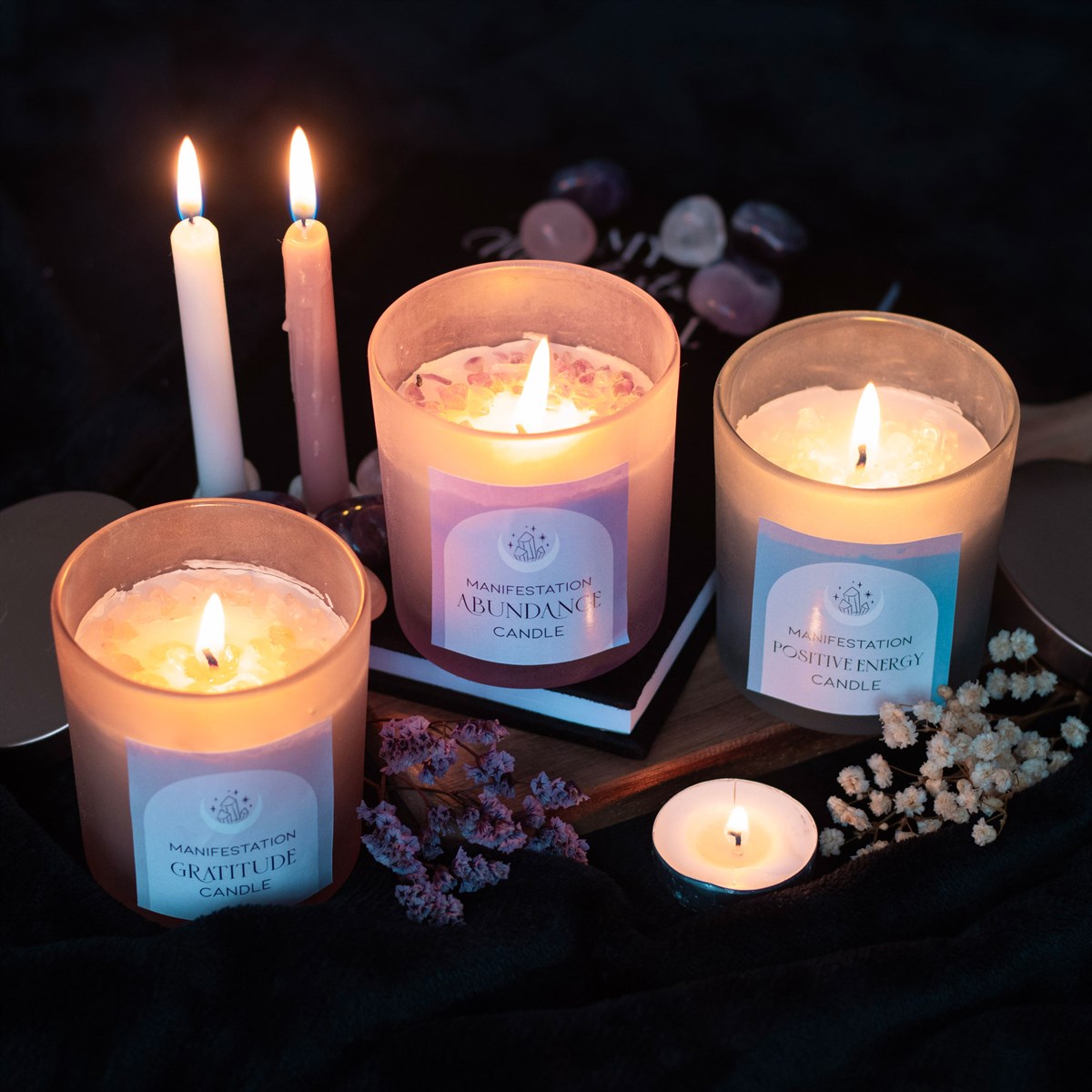 Gratitude Wild Rose Crystal Chip Candle6