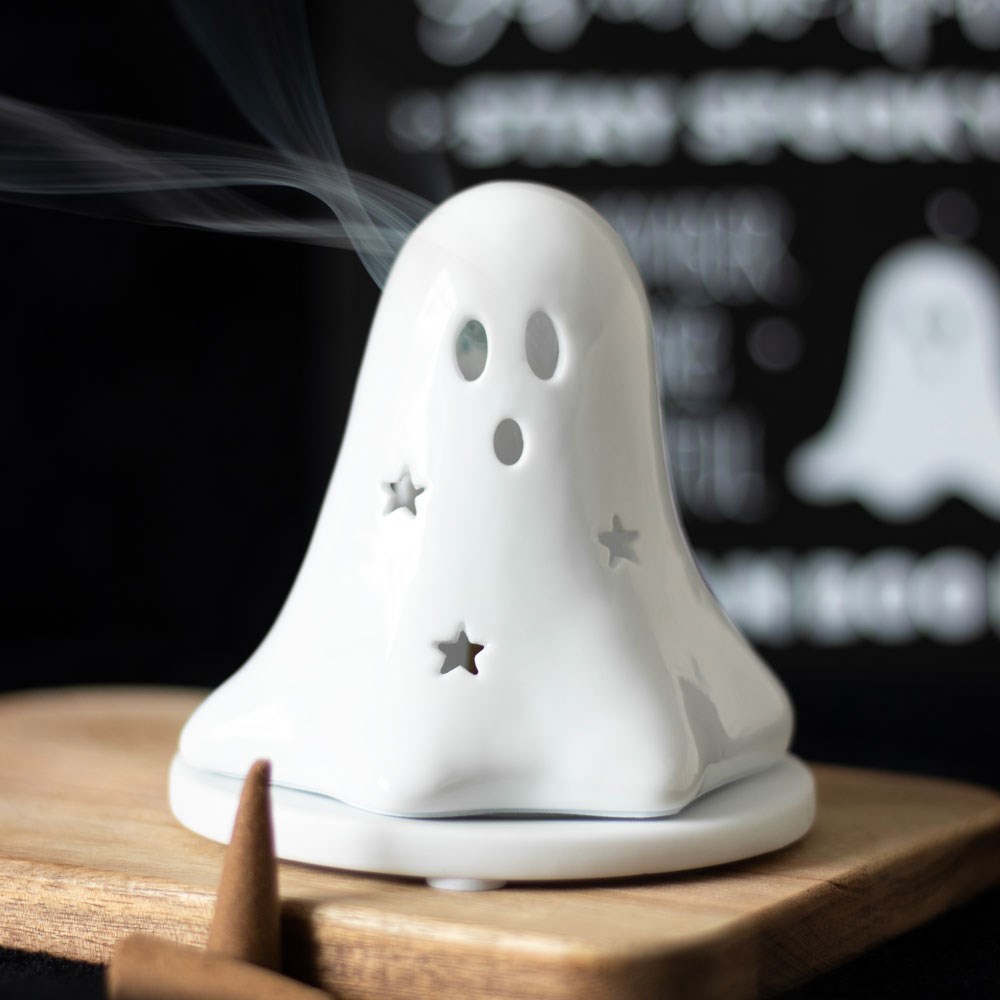 Ceramic Ghost Tealight & Incense Cone Holder