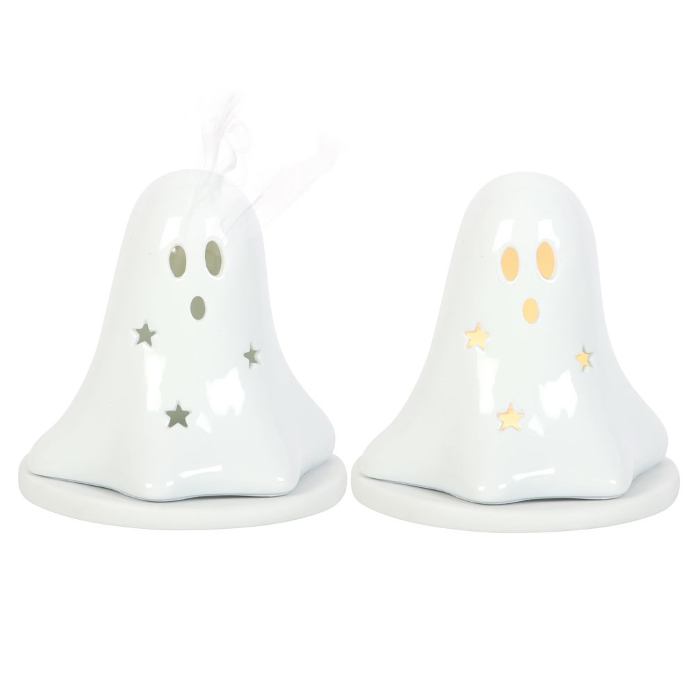 Ceramic Ghost Tealight & Incense Cone Holder2