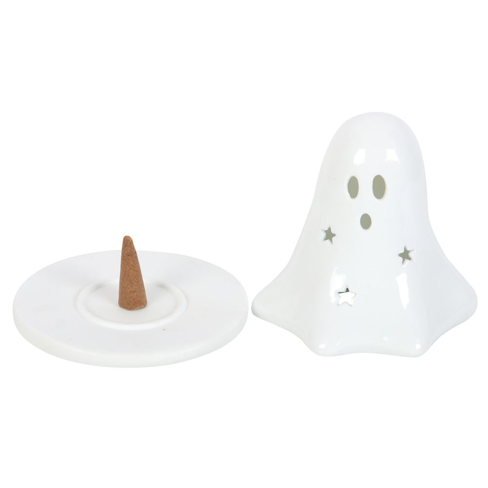 Ceramic Ghost Tealight & Incense Cone Holder4
