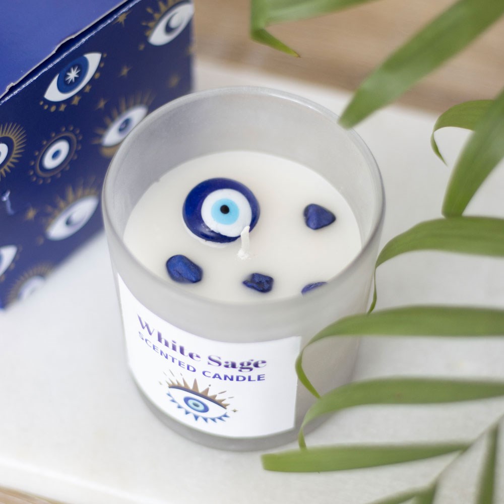 All Seeing Eye White Sage Crystal Chip Protection Candle4