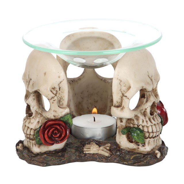 Resin and Glass Skull Rose Oil Burner1