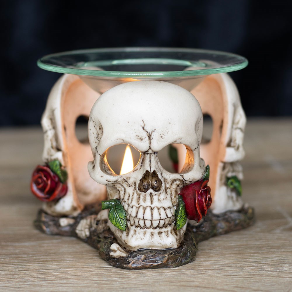 Resin and Glass Skull Rose Oil Burner3