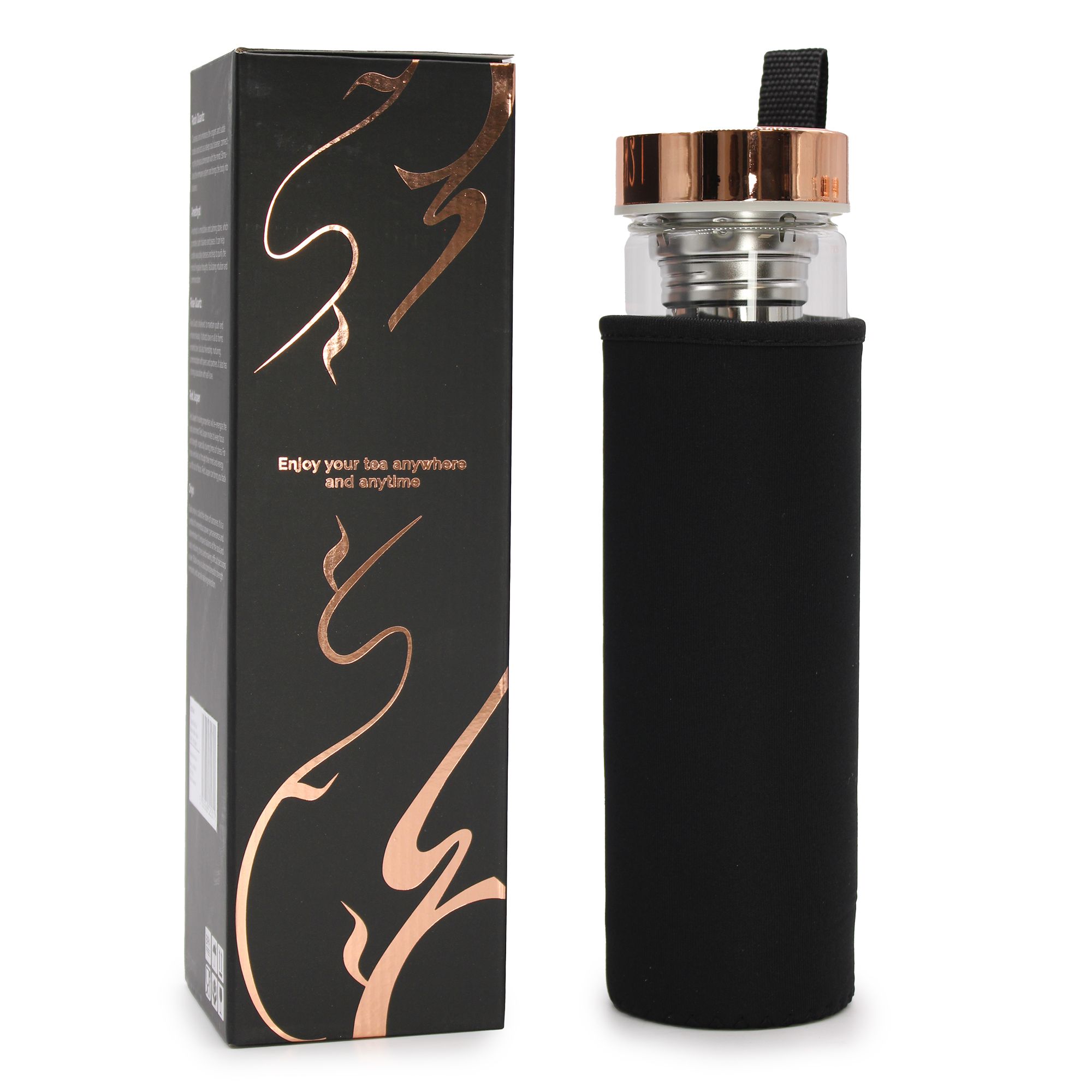 Crystal Glass Tea Infuser Bottle - Rose Gold - Rose Quartz6