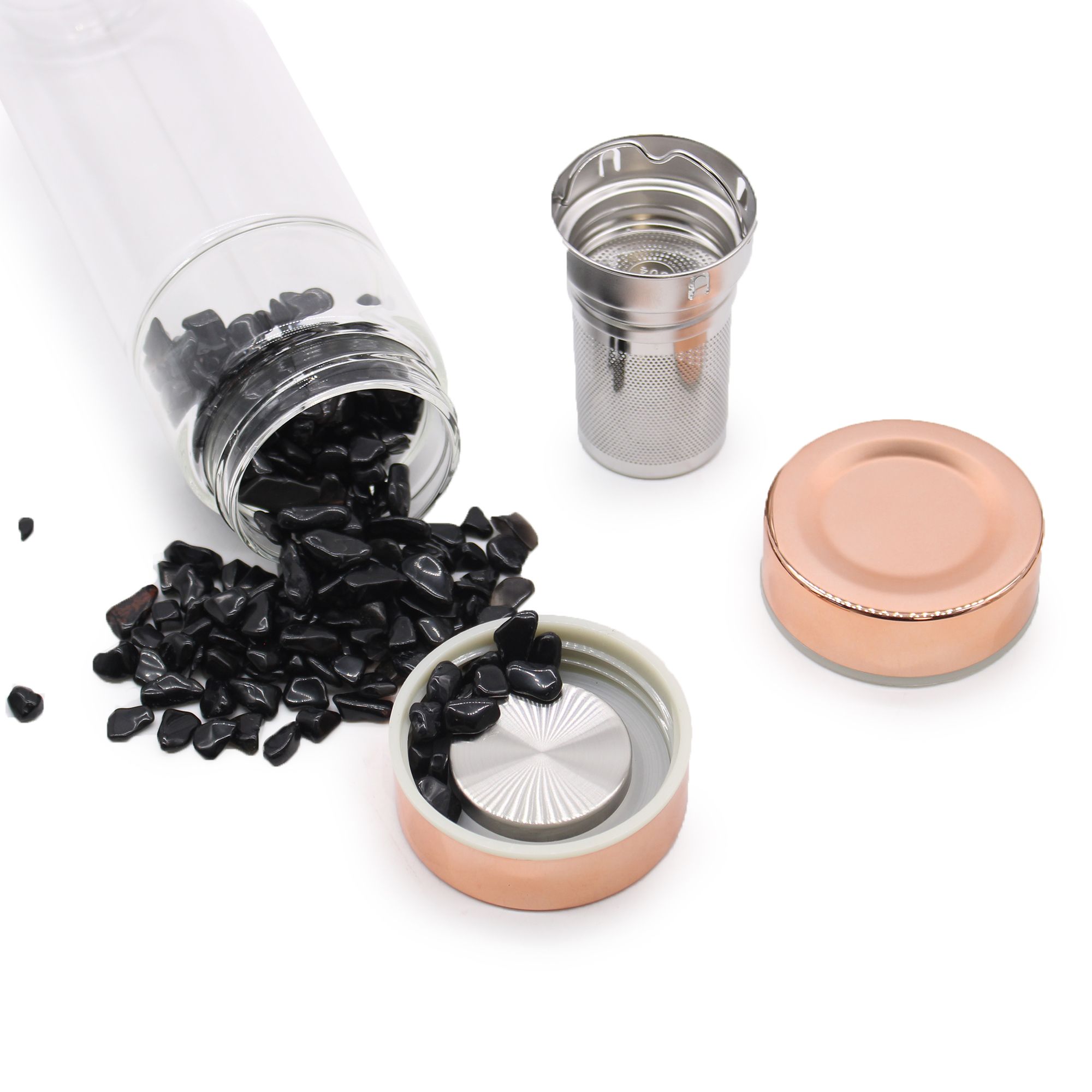 Crystal Glass Tea Infuser Bottle - Rose Gold - Onyx1