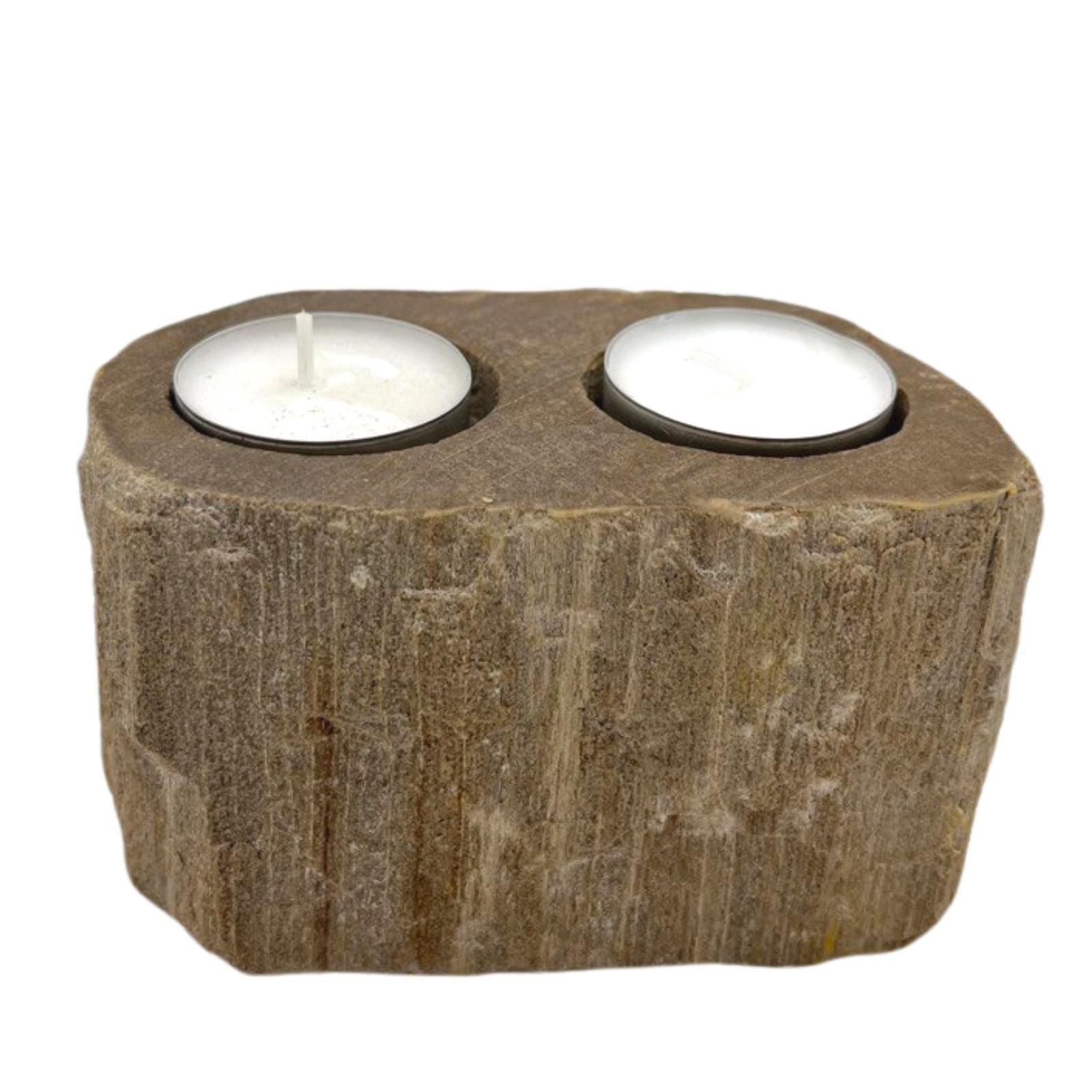 Petrified Wood Candle Holder - Double3