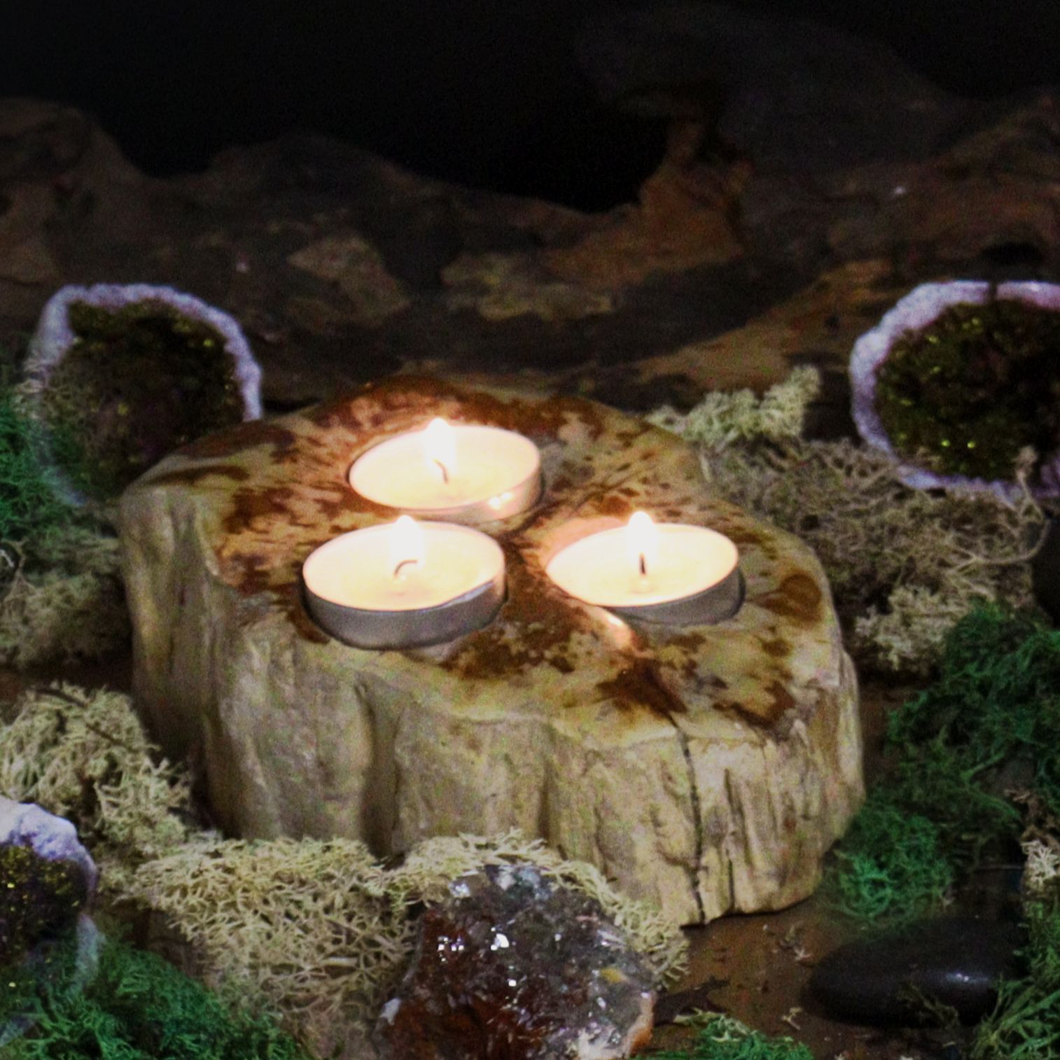 Petrified Wood Candle Holder - Triple3