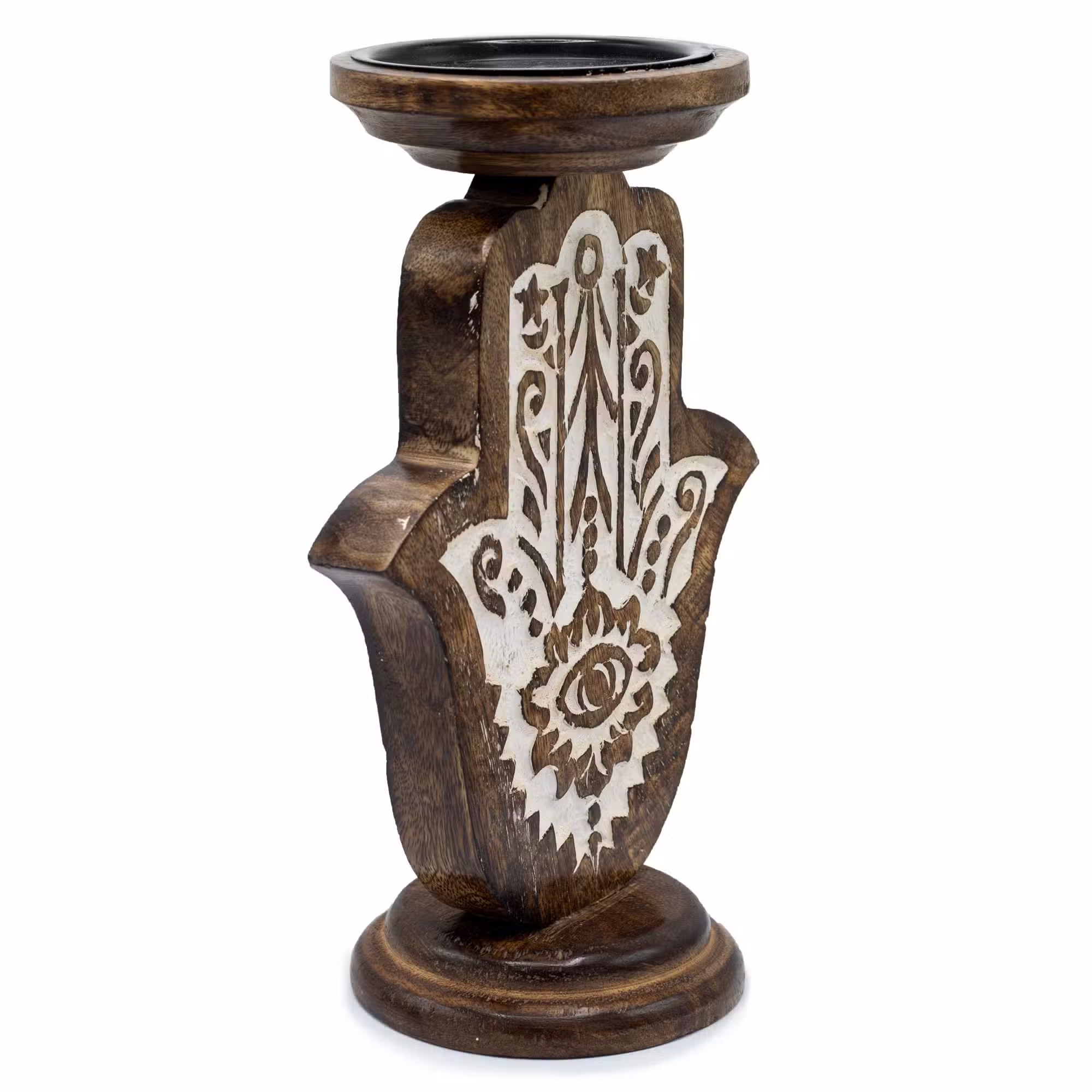 Mango Wood Candle Stand - Hamsa - Large1