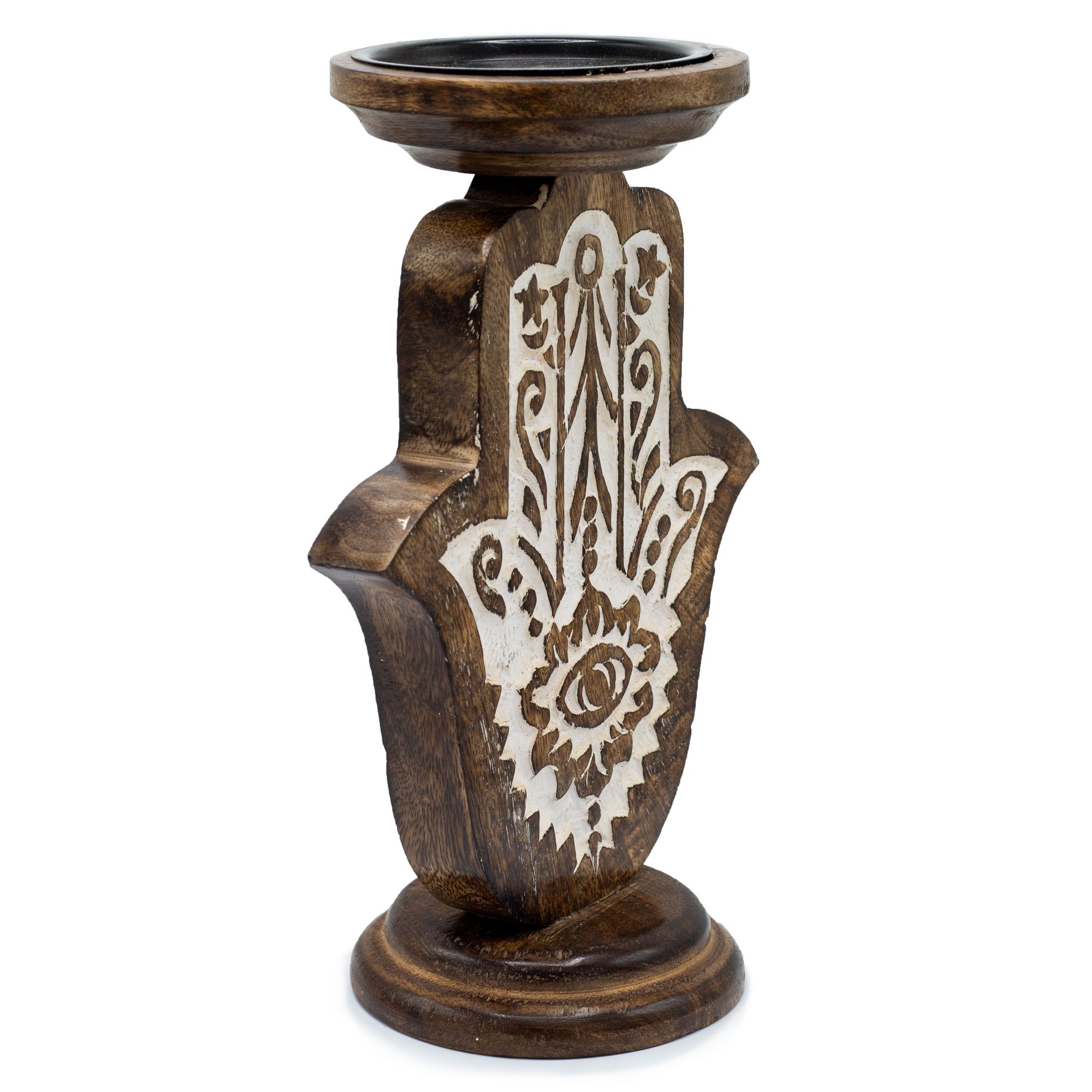 Mango Wood Candle Stand - Hamsa - Small1