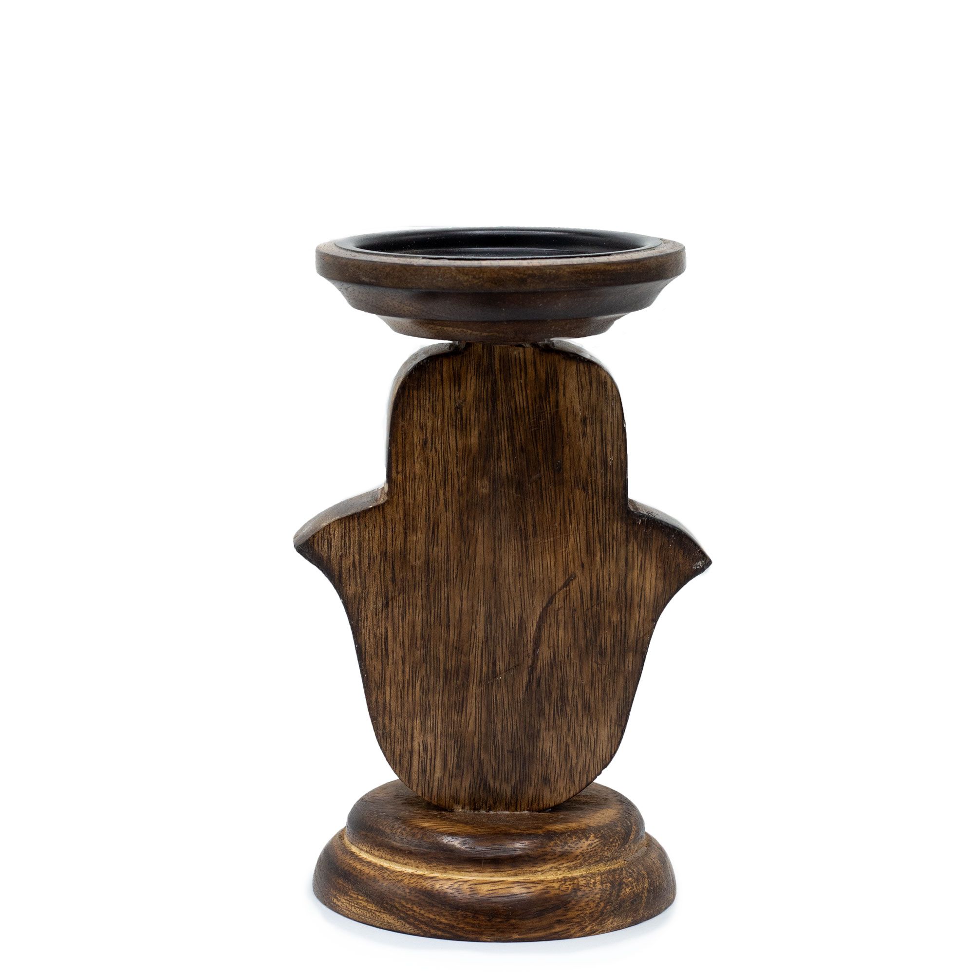 Mango Wood Candle Stand - Hamsa - Small2