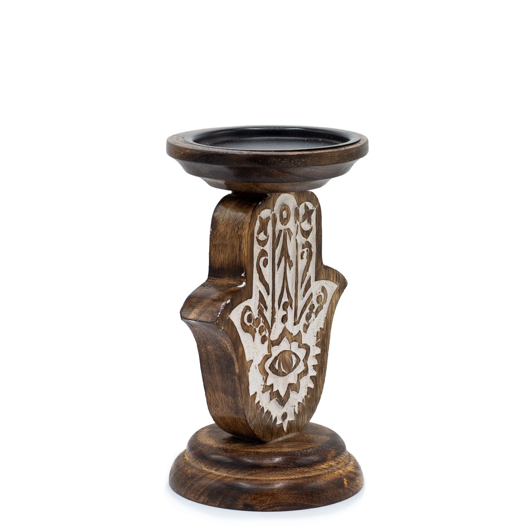 Mango Wood Candle Stand - Hamsa - Small3