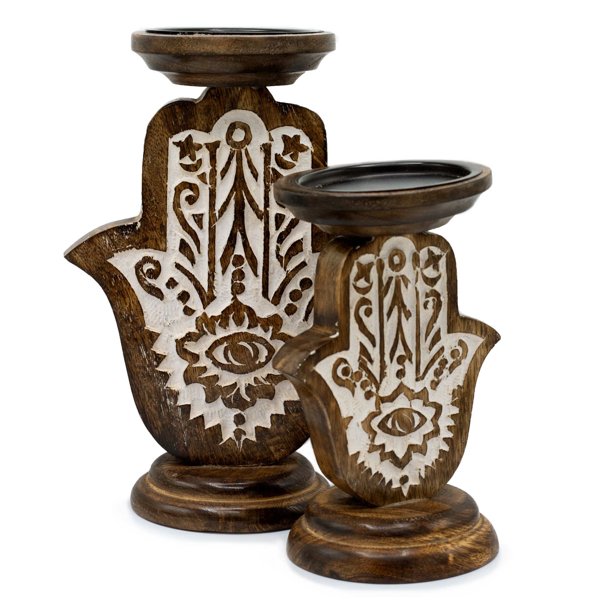 Mango Wood Candle Stand - Hamsa - Small6