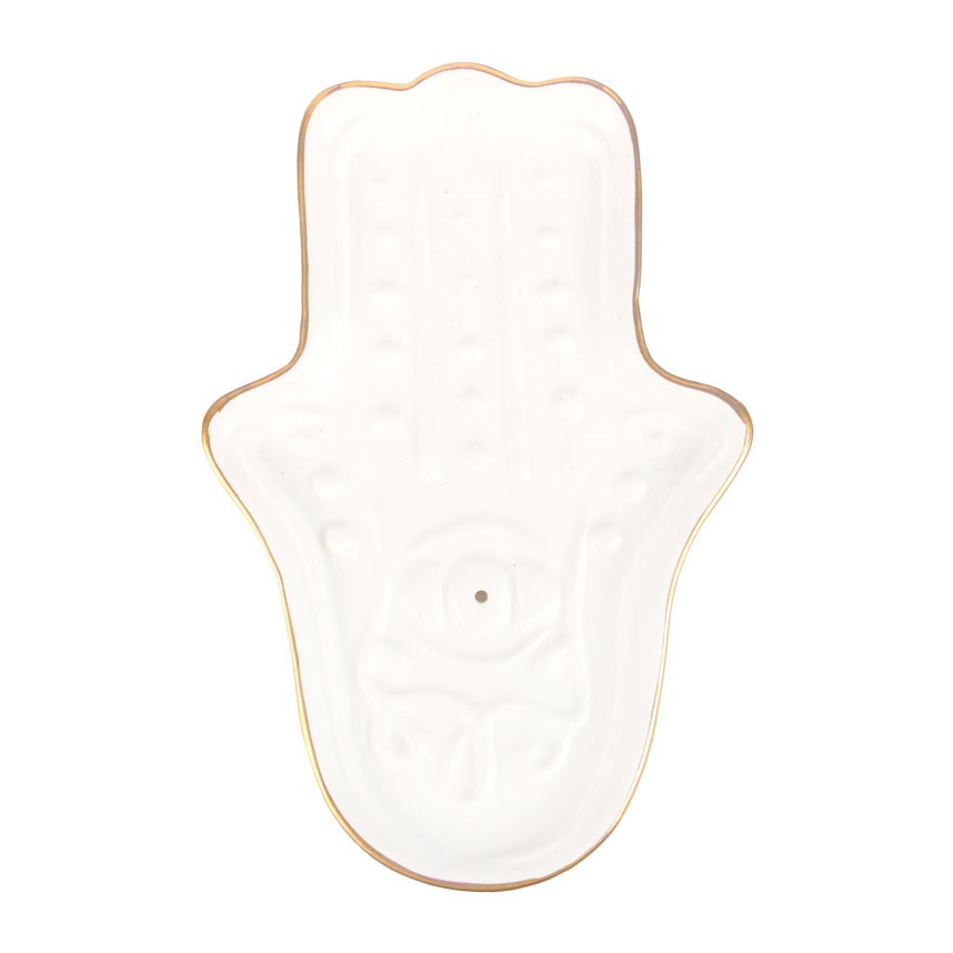 White Hamsa Hand Incense Stick Holder2