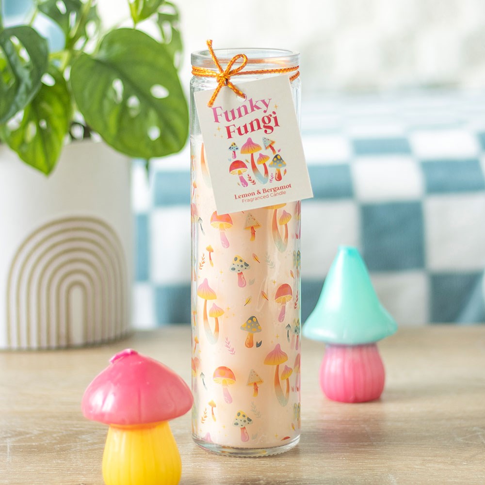 Funky Fungi Mushroom Print Tube Candle3
