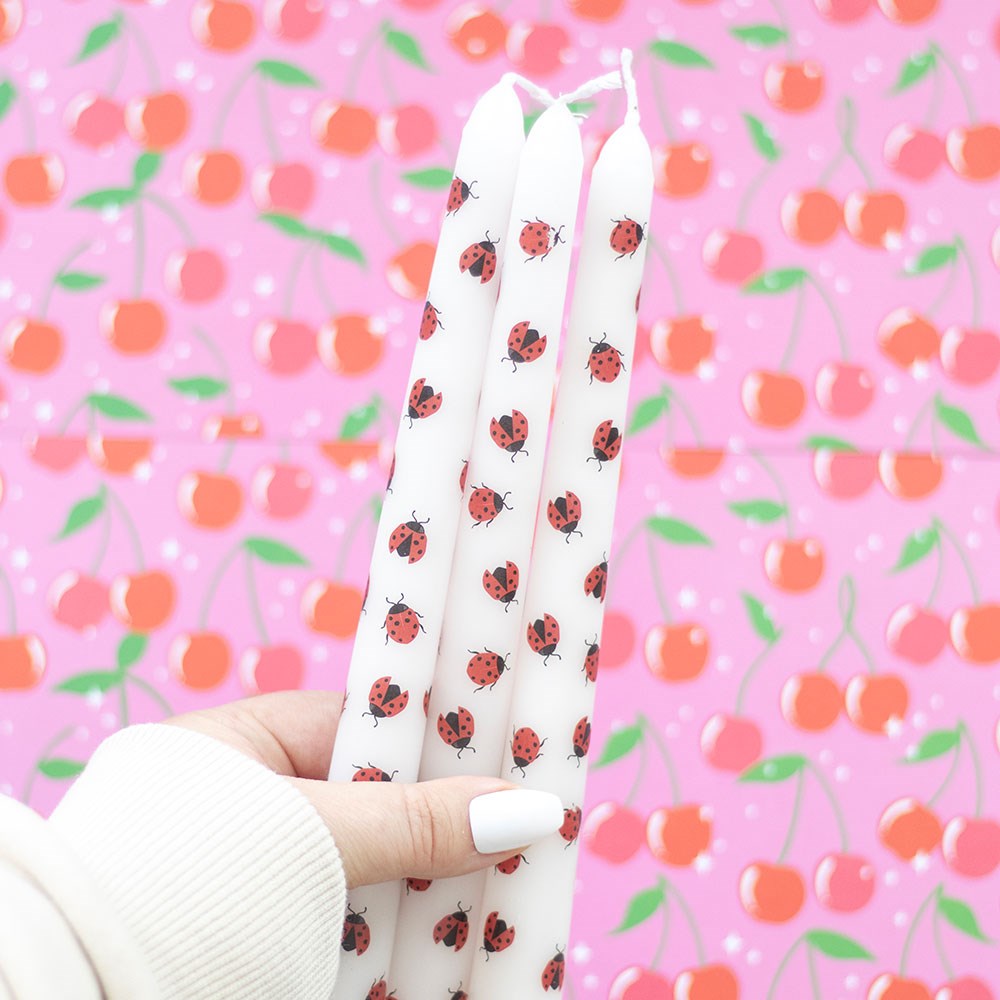 Set of 3 Love Bug Ladybird Taper Candles1