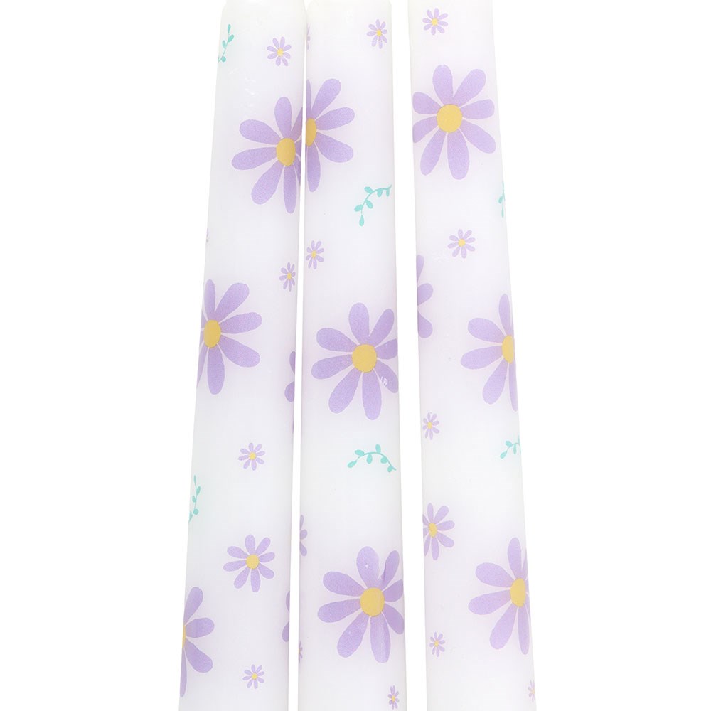Set of 3 Purple Daisy Taper Candles1