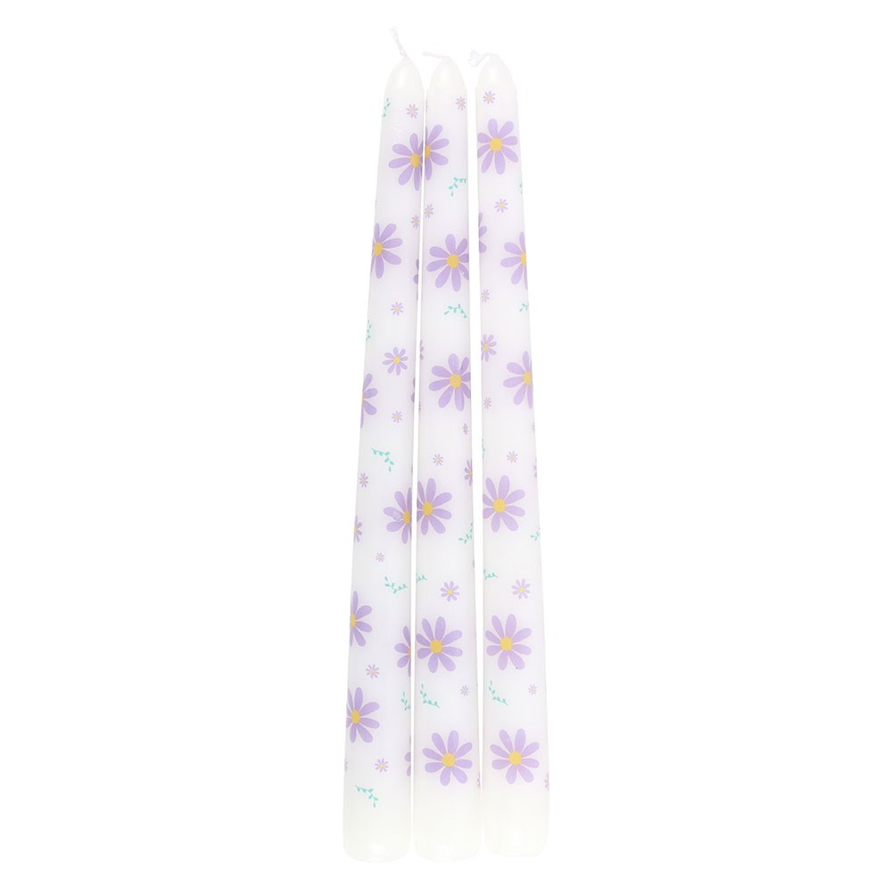 Set of 3 Purple Daisy Taper Candles2