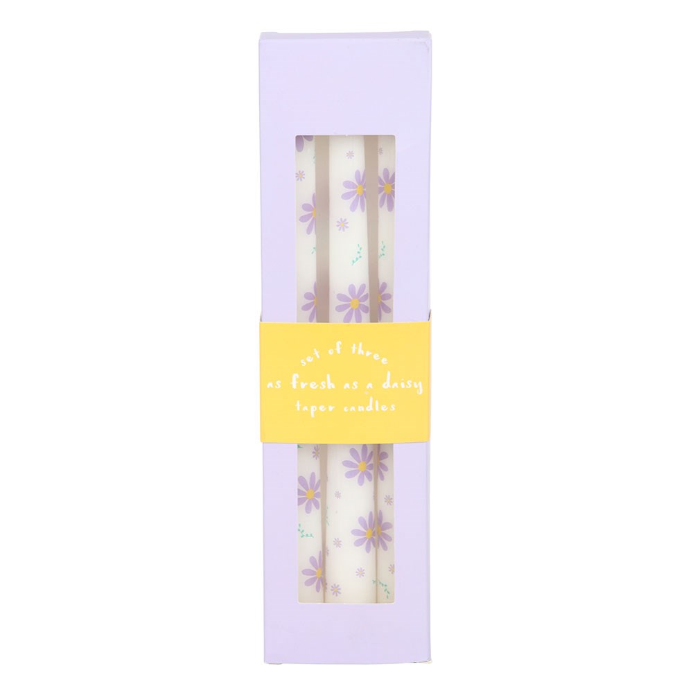 Set of 3 Purple Daisy Taper Candles3