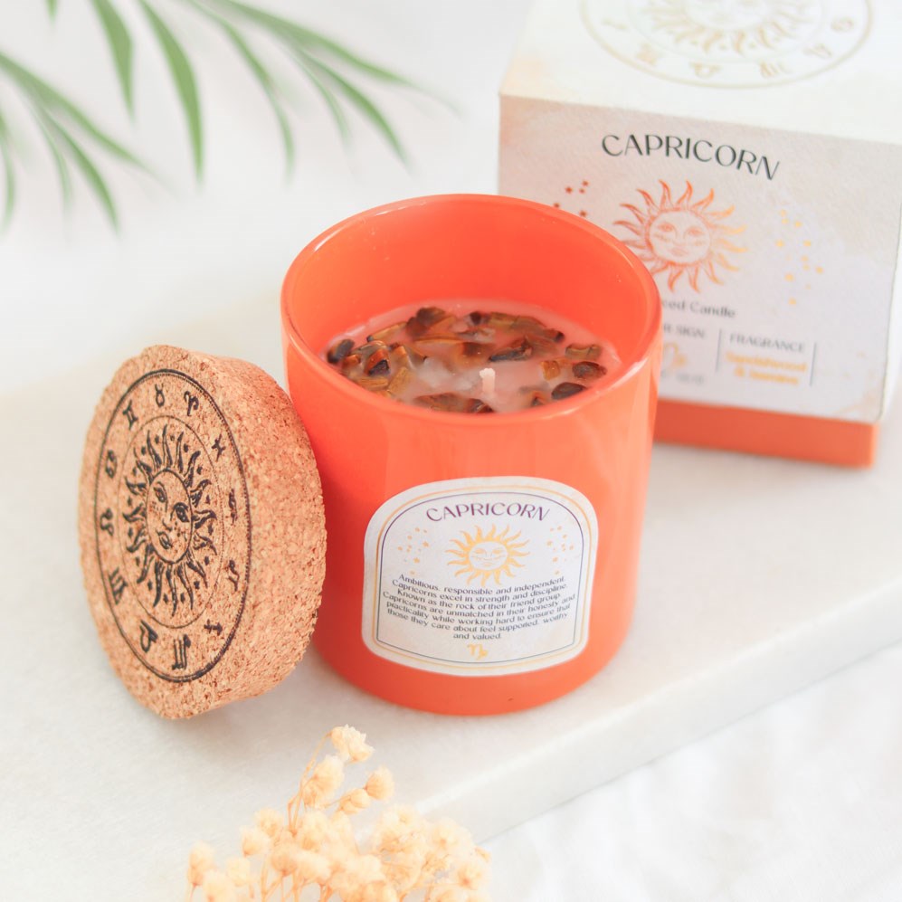 Capricorn Sandalwood & Jasmine Gemstone Zodiac Candle5
