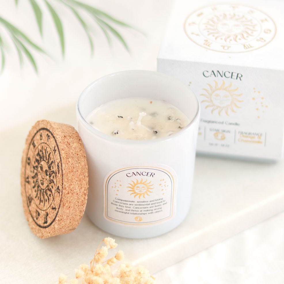 Cancer Orange & Chamomile Gemstone Zodiac Candle5