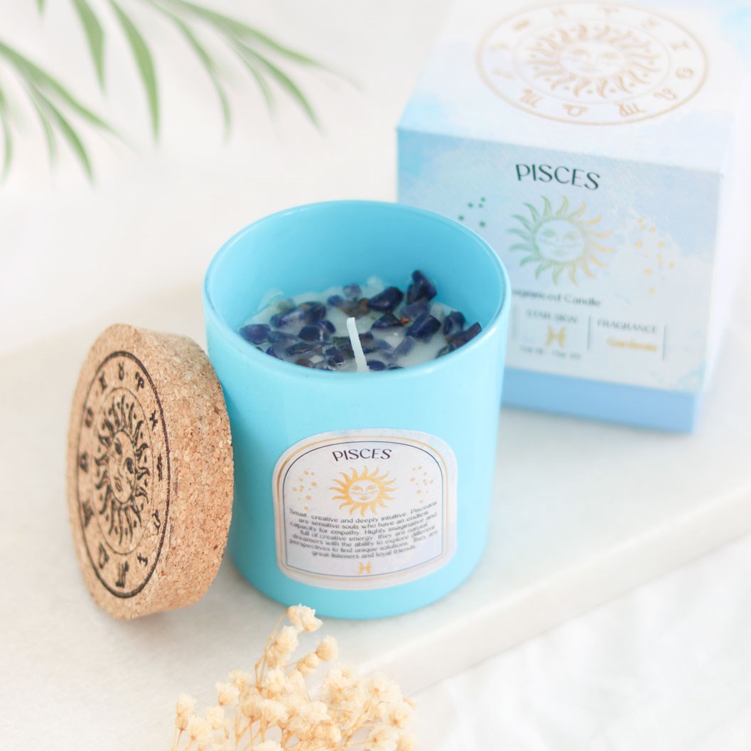 Pisces Gardenia Gemstone Zodiac Candle5