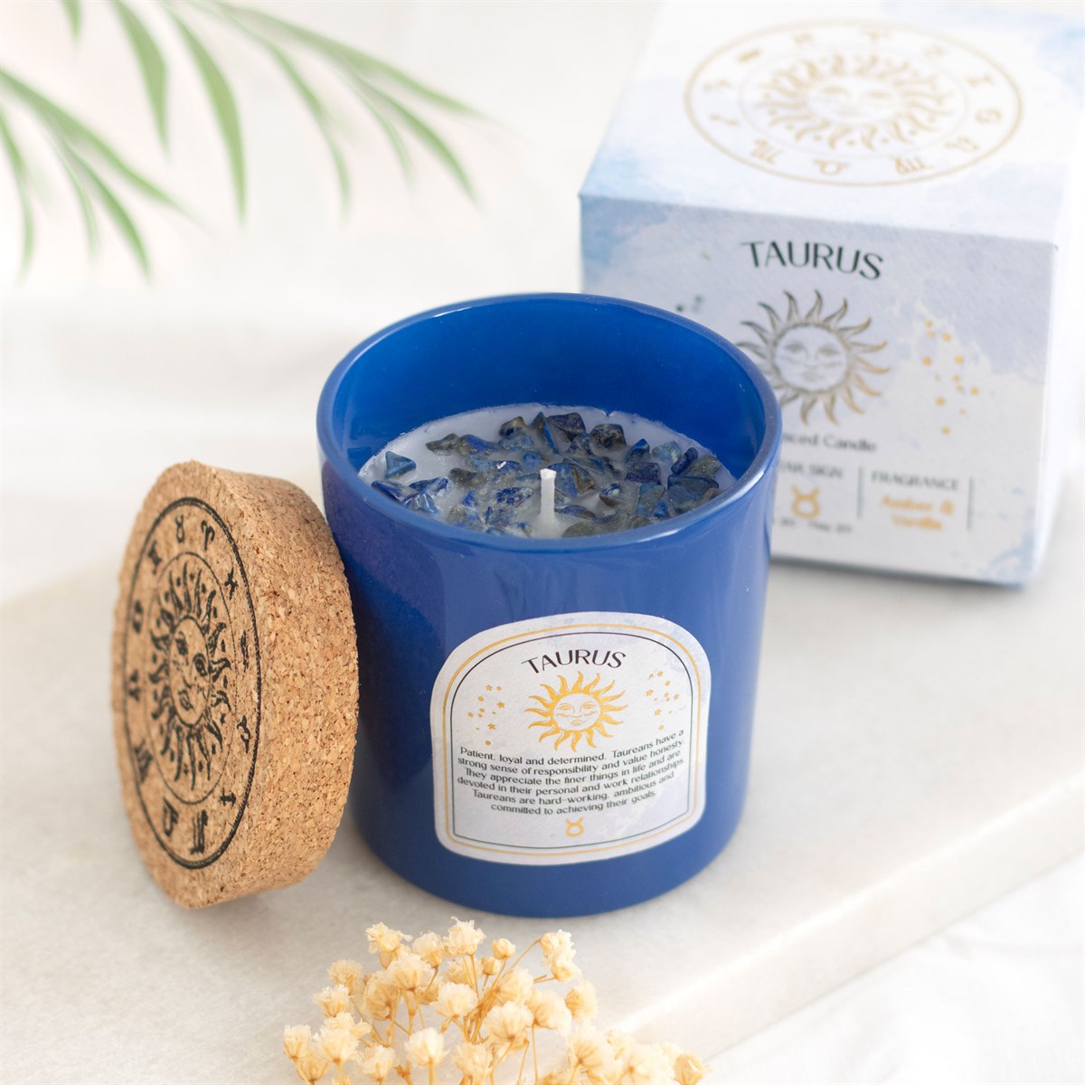 Taurus Amber & Vanilla Gemstone Zodiac Candle4
