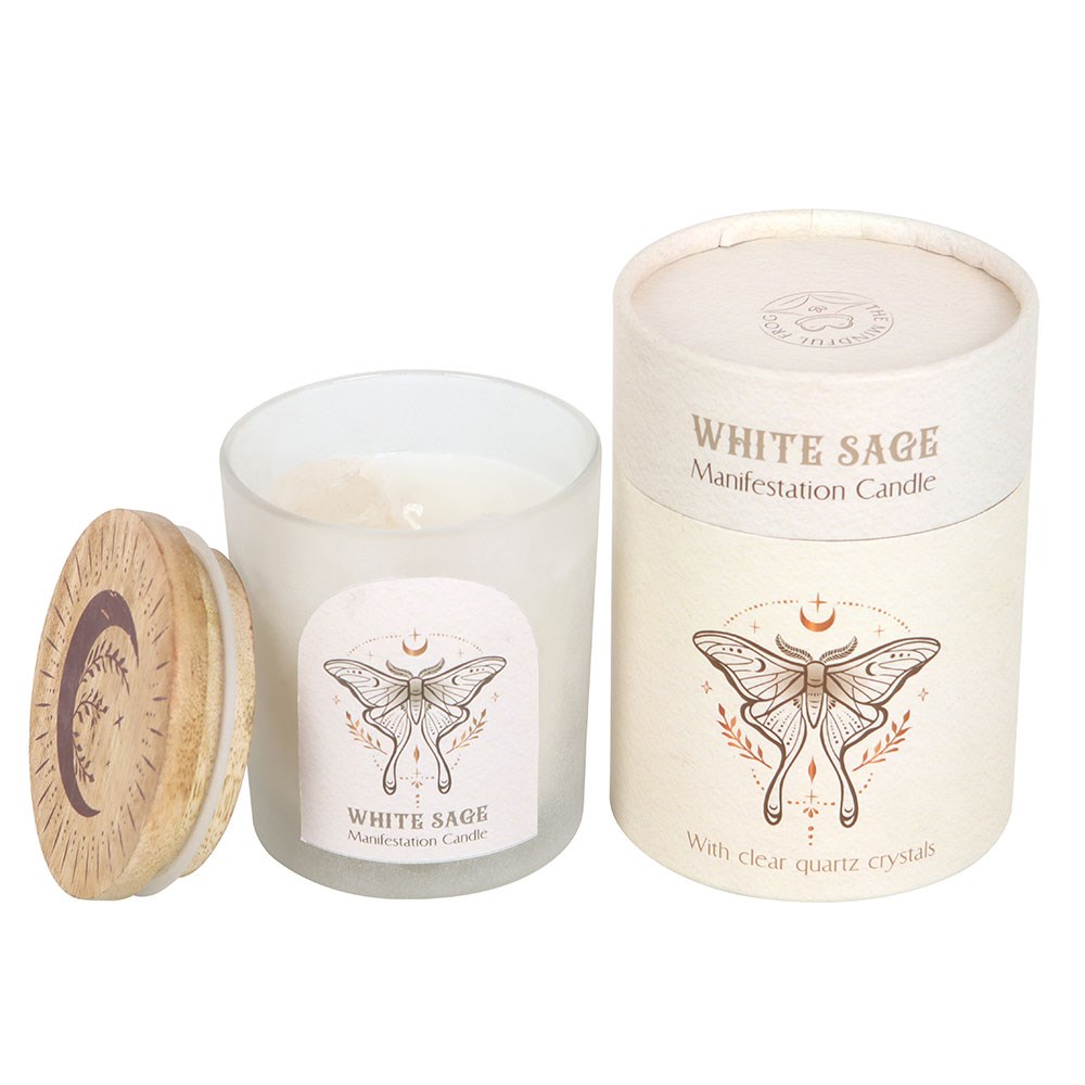 Luna Moth Manifestation Candle with Clear Quartz Crystals1