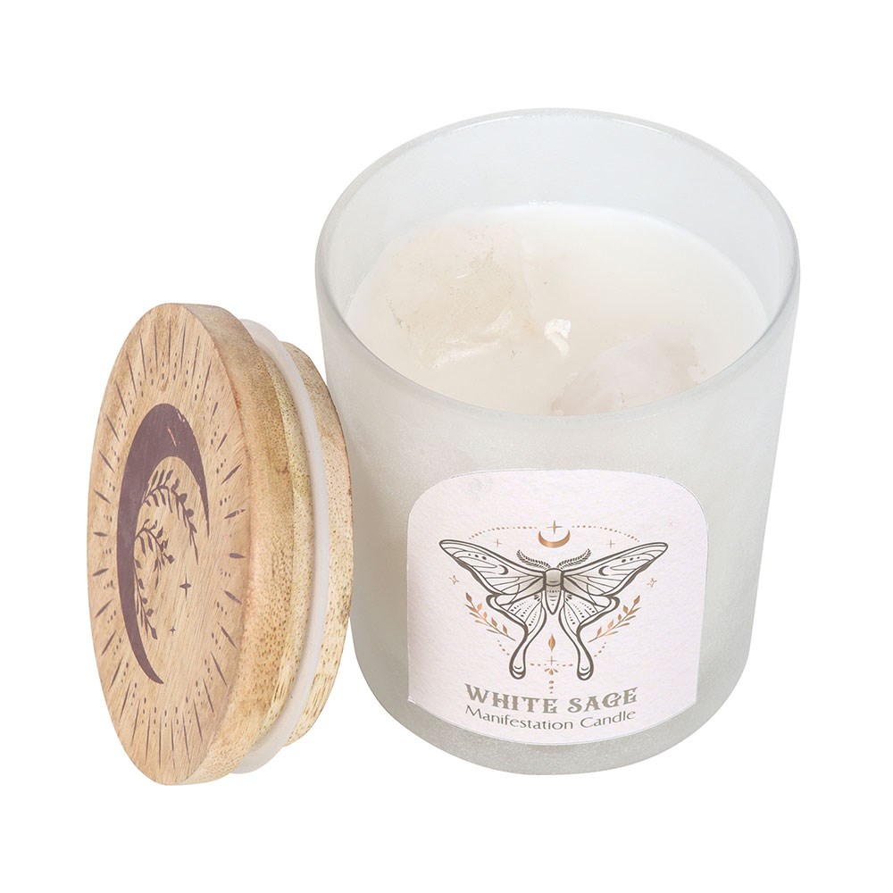 Luna Moth Manifestation Candle with Clear Quartz Crystals2