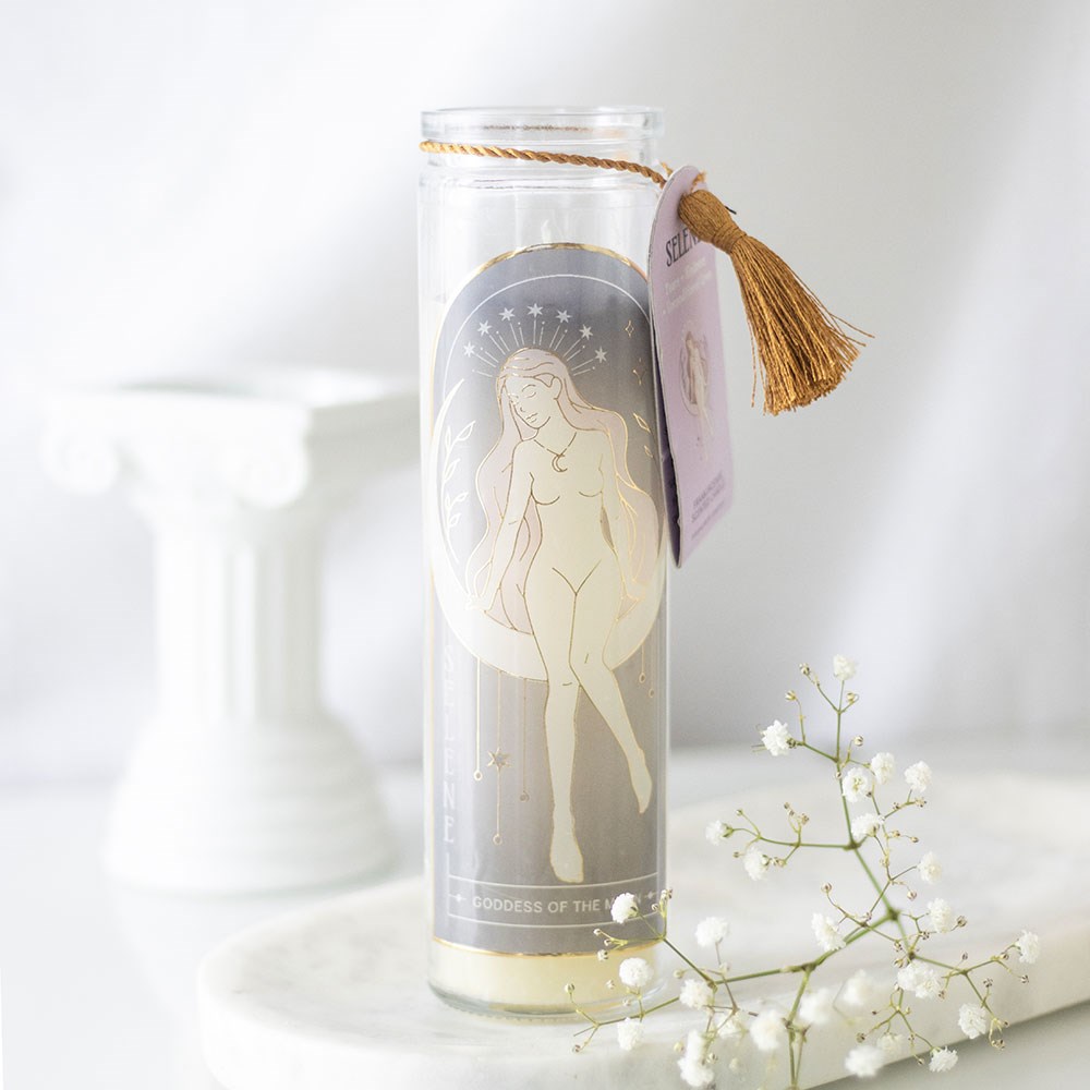 Selene Goddess Tube Candle with Amethyst Crystals3
