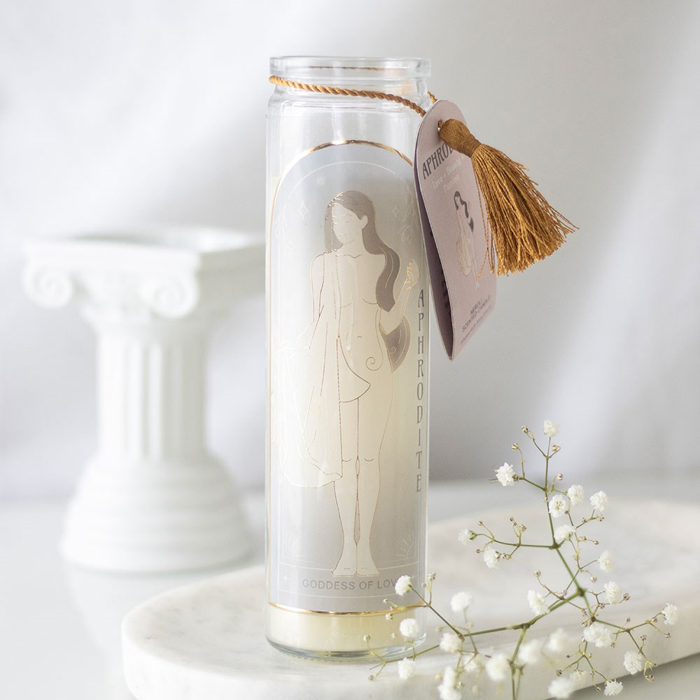 Aphrodite Goddess Tube Candle with Rose Quartz Crystals3