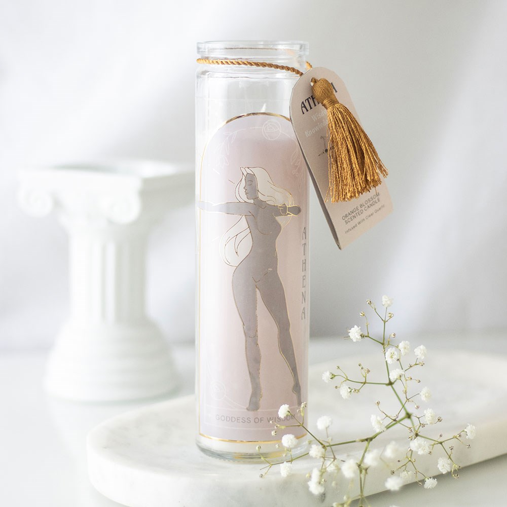 Athena Goddess Tube Candle with Clear Quartz Crystals3
