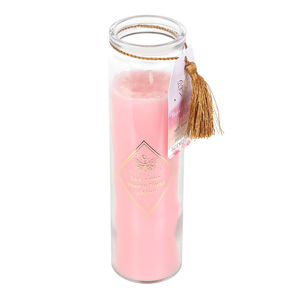 Mystic Rose Tube Candle with Rose Quartz Crystals1