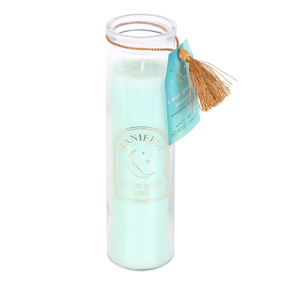 White Sage Tube Candle with Clear Quartz Crystals1