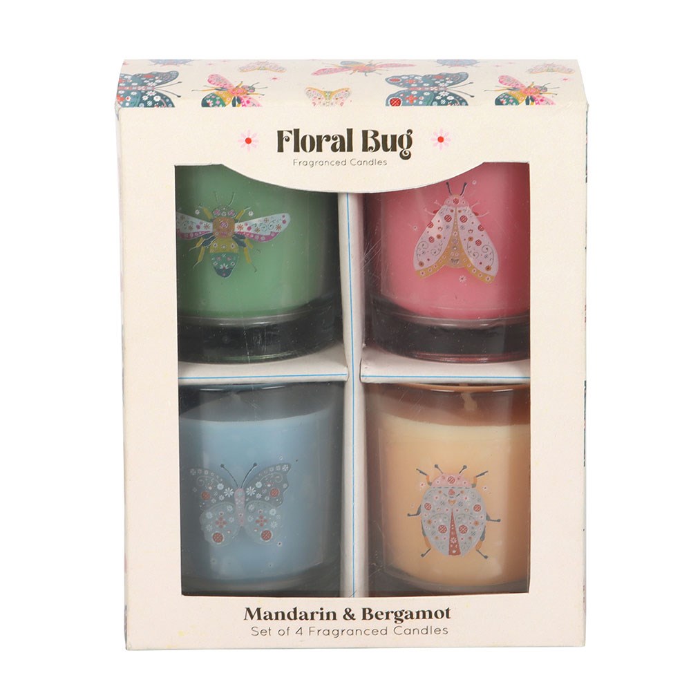 Set of 4 Floral Bug Mandarin & Bergamot Scented Candles1