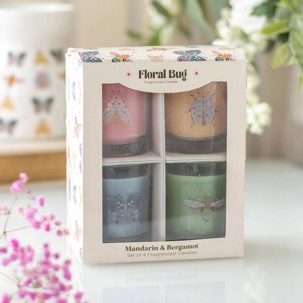 Set of 4 Floral Bug Mandarin & Bergamot Scented Candles4