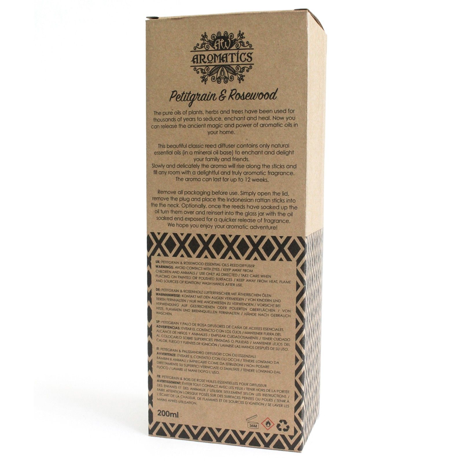 Petitgrain & Rosewood Essential Oil Reed Diffuser 200ml3