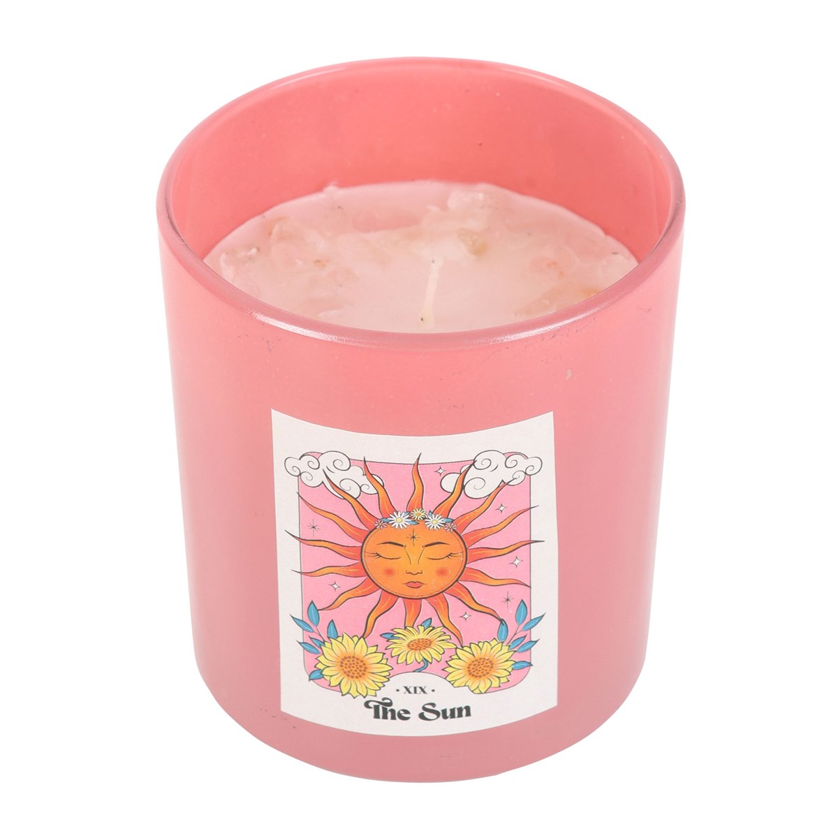 The Sun Tarot Card Candle with Rose Quartz & Pink Grapefruit1