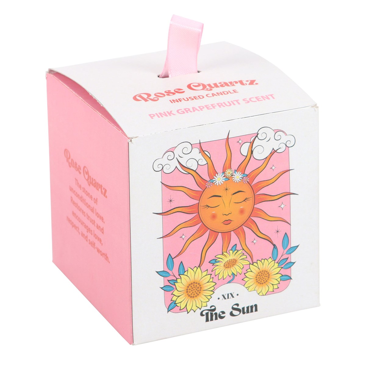 The Sun Tarot Card Candle with Rose Quartz & Pink Grapefruit3