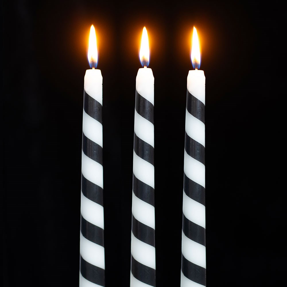 Merry Creepmas: Black Candy Cane Taper Candle Set