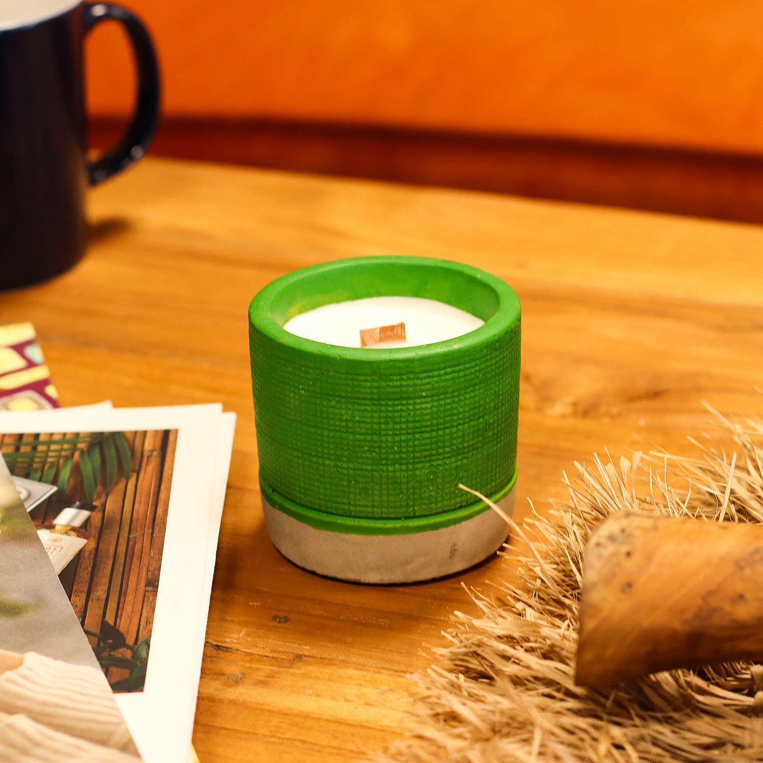 Sea Moss & Herbs Green Concrete Candle Pot with Wooden Wick4