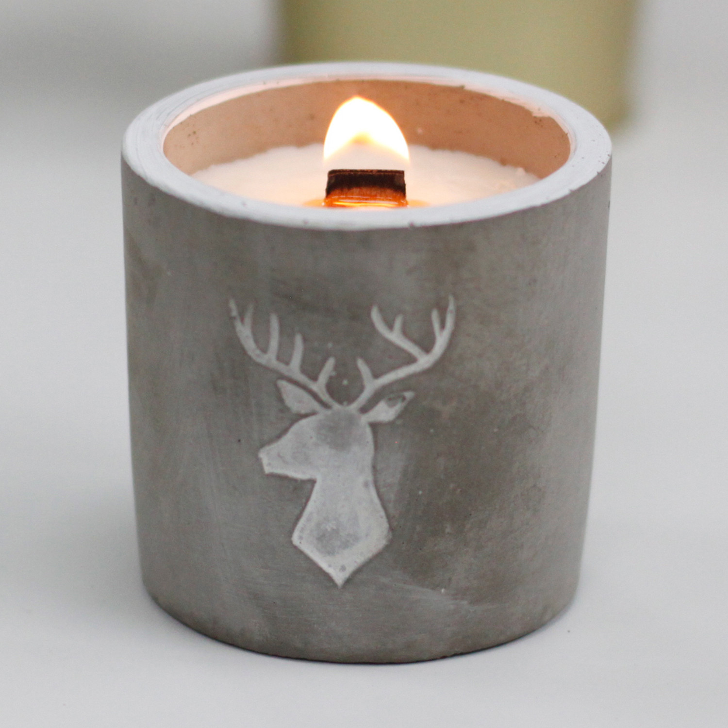 Whiskey & Woodsmoke Scented Concrete Candle Pot with Wooden Wick1